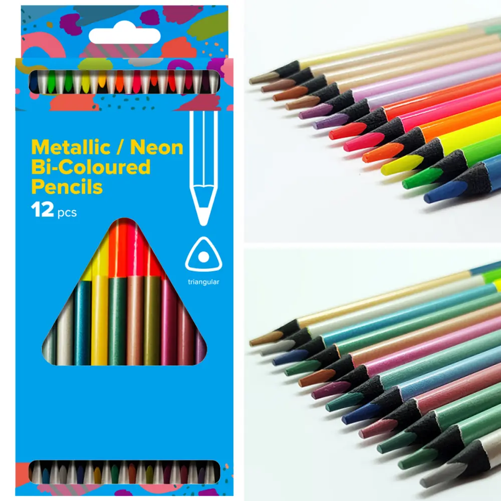 12 Bi-Color Double-Ended Colored Pencils — 24 Metallic & Neon Shades