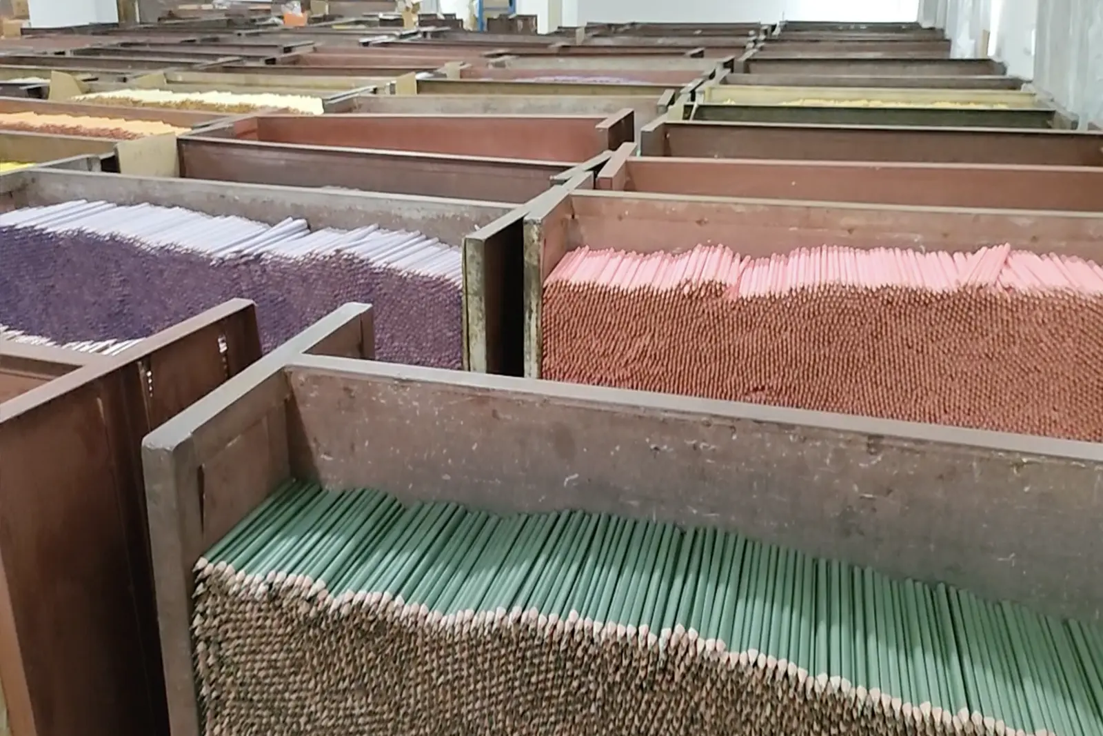 Semi-finished pencil products in storage