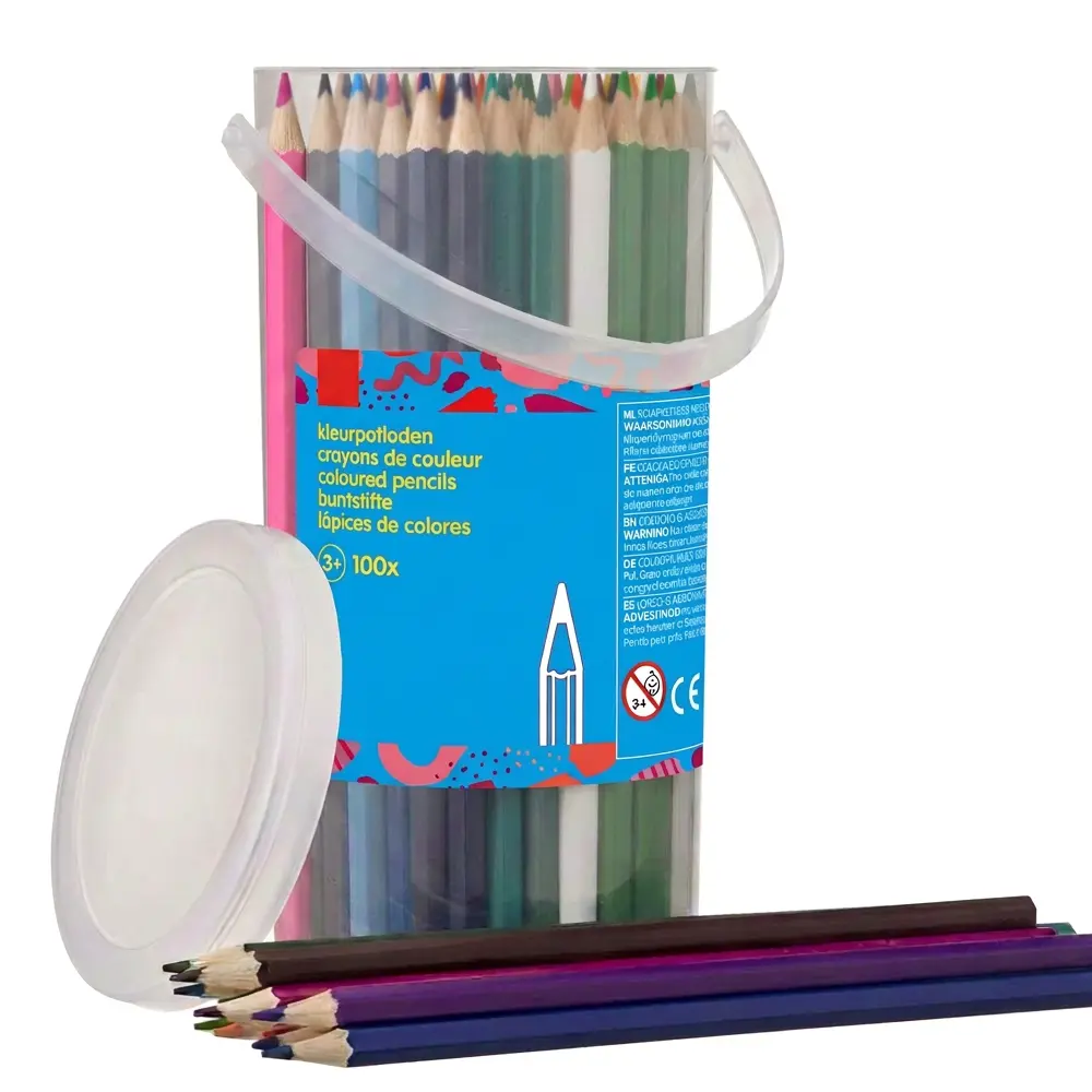 100 Colored Pencil Set — Plastic Bucket