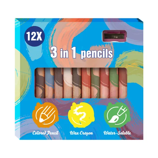 3-in-1 Colored Pencils Set — 12 Colors, Jumbo Grip