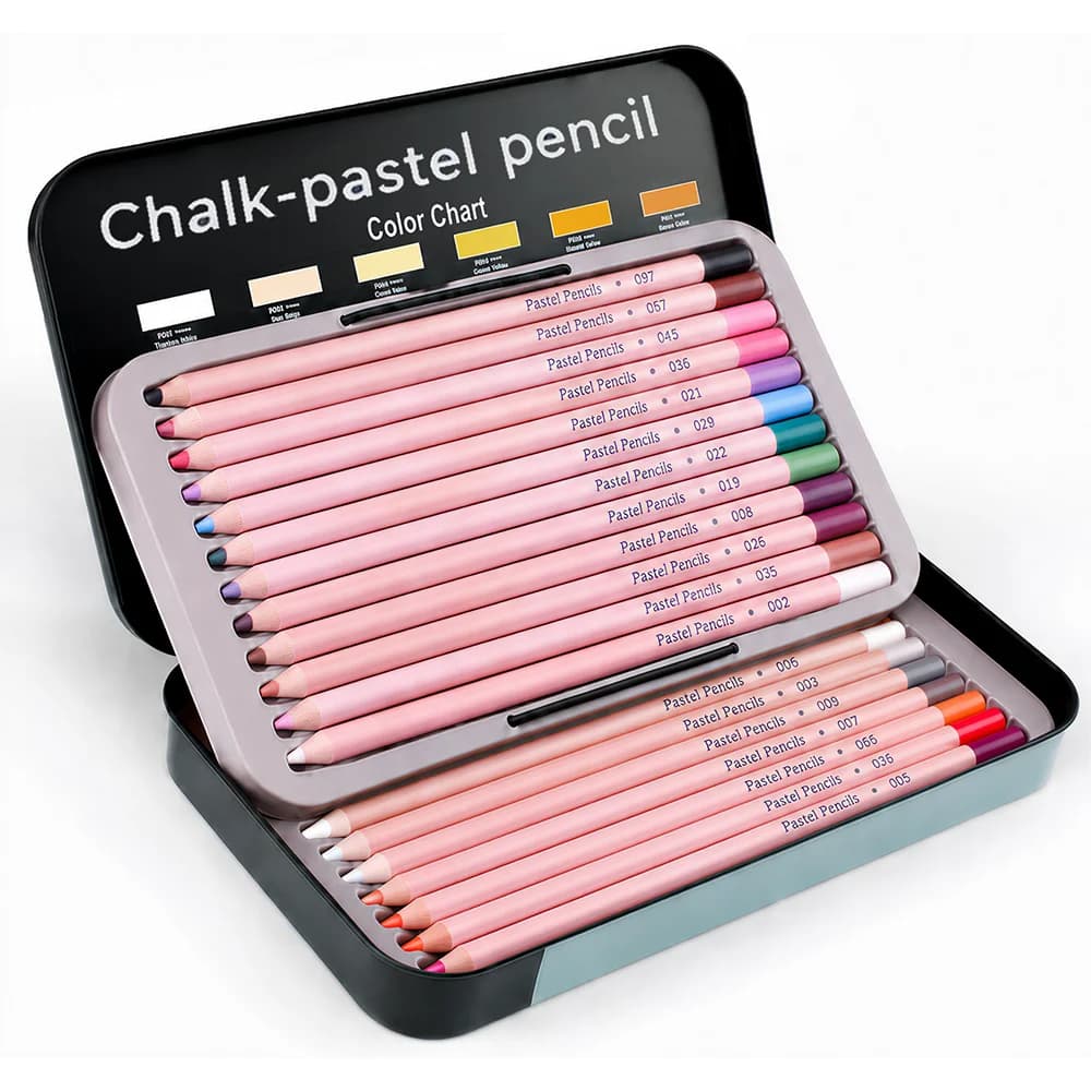 24 Color Chalk Pastel Pencils in Tin Box — Natural Cedar